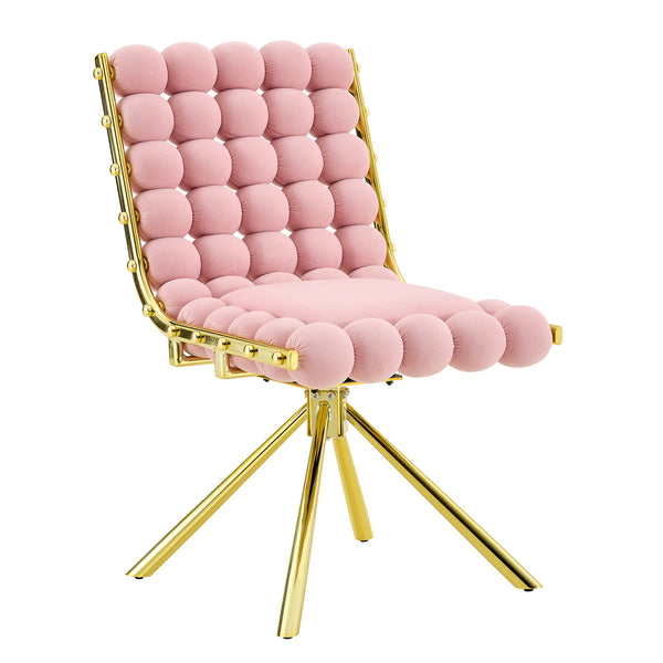 English Elm Cream Dutch Velvet Swivel Chair Tufted Bubble Backrest Glam Armless Accent Seat Gold,Pink W3875P448020