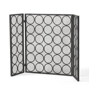 English Elm Christopher Knight Home® - FIRE Three-Panel Iron Firescreen Black Silver — Foldable Mesh Spark Guard with Chic Circular Pattern, 30" H 65179.00BLKSILV
