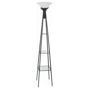 English Elm Sentinel Black Modern Torchiere Floor Lamp with 3 Shelves, Frosted Glass Shade, Durable Metal Legs B062P328687