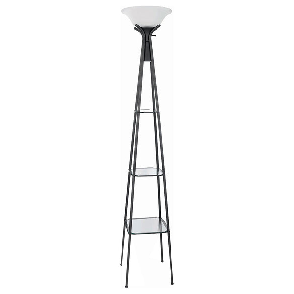 English Elm Sentinel Black Modern Torchiere Floor Lamp with 3 Shelves, Frosted Glass Shade, Durable Metal Legs B062P328687