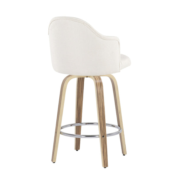 English Elm Fixed-height Swivel Counterstools Mahogany Wood Chrome Footrest Velvet Seat Set of 2 Cream B202S01780