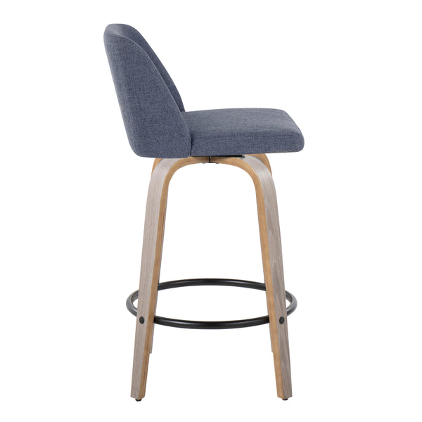 English Elm Mid-century Modern Walnut Bentwood Counter Stools with Upholstered Seats Set of 2 B202S00397