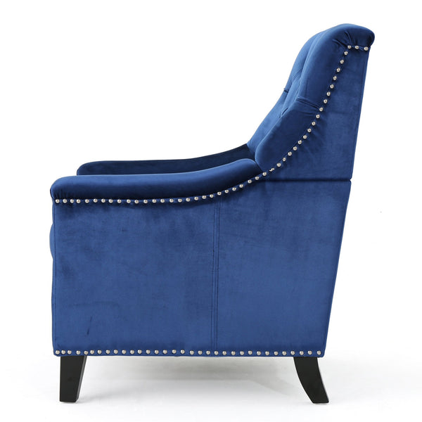 English Elm Christopher Knight Home® - Velvet Tufted Club Chair Jaclyn in Navy Blue — Luxe Tufting, Stud Trim, Plush Seat for Cozy Reading N758P278053B