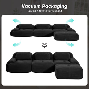 English Elm L-shaped Modular Corduroy Sectional Sofa Ergonomic Low Profile Living Room Seating Black W714S01276