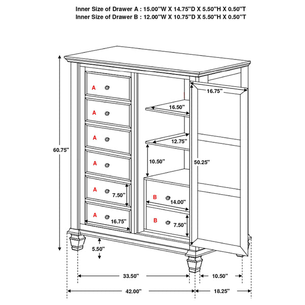 English Elm Vallauris Black Chest with Felt-Lined Top Drawer, Six Slide-Out Drawers & Silver Hardware, Stylish Storage B062P340718