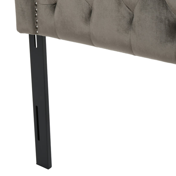 English Elm Tufted Queen Headboard with Nailhead Trim Solid Wood Frame Adjustable Iron Legs Grey 57875.00NVLTGRY