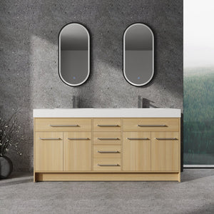 English Elm 72" Freestanding Bathroom Vanity with Double Resin Sink, Original Oak Finish, 4 Doors & 6 Drawers, Soft-Close W1972P315234