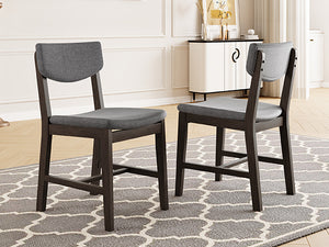 English Elm 4-piece Farmhouse Solid Wood Dining Chairs Upholstered Gray Fabric Curved Back Seating Espresso N752P368504P