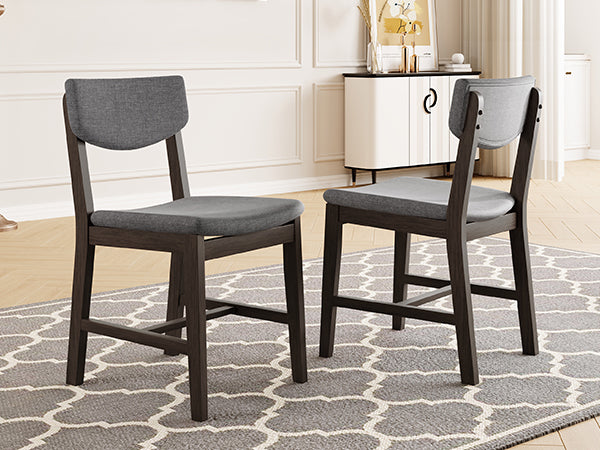 English Elm 4-piece Farmhouse Solid Wood Dining Chairs Upholstered Gray Fabric Curved Back Seating Espresso N752P368504P