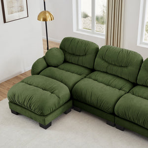 English Elm Teddy Fleece Modular Cloud Sofa with Curved Silhouette Ottomans and Lumbar Pillows Green W5656S00048