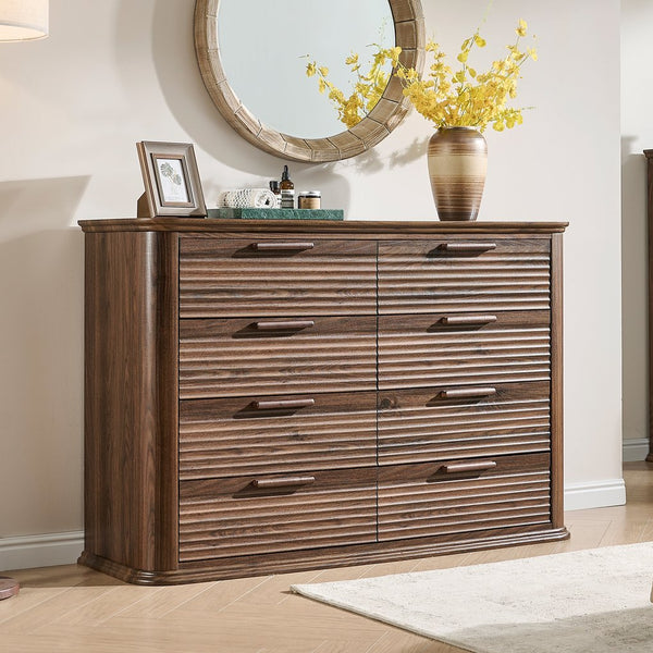 English Elm Fluted Wave Panel 7 Drawer Mdf Dresser Modern Bedroom Storage with Tv Stand Top T5326P425099