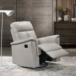 English Elm Silver Swivel Glider Recliner Chair - Top Grain Leather, 360° Motion, Manual Pull-Tab Recline, Modern Comfort B011P329291