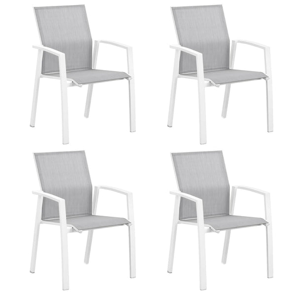 English Elm Set of 4 Stackable Outdoor Aluminum Dining Chairs with Mesh Seats for Patio Decks White B082P455181