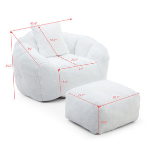 English Elm Giant Foam-Filled Bean Bag Chair with Footstool, Shell-Shaped Faux Fur Sofa for Gaming Reading уют White W2677P306793