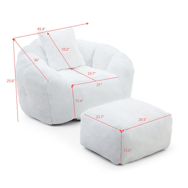 English Elm Giant Foam-Filled Bean Bag Chair with Footstool, Shell-Shaped Faux Fur Sofa for Gaming Reading уют White W2677P306793