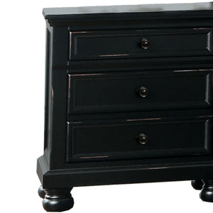 English Elm Transitional Black Wood Nightstand with Bun Legs and Three Drawer Hidden Storage B056P417105
