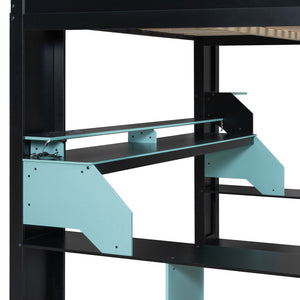 English Elm Full Size Gaming Loft Bed with Rgb Lighting Built-in Desk and Usb Charging Ports Blue LT000275AAC