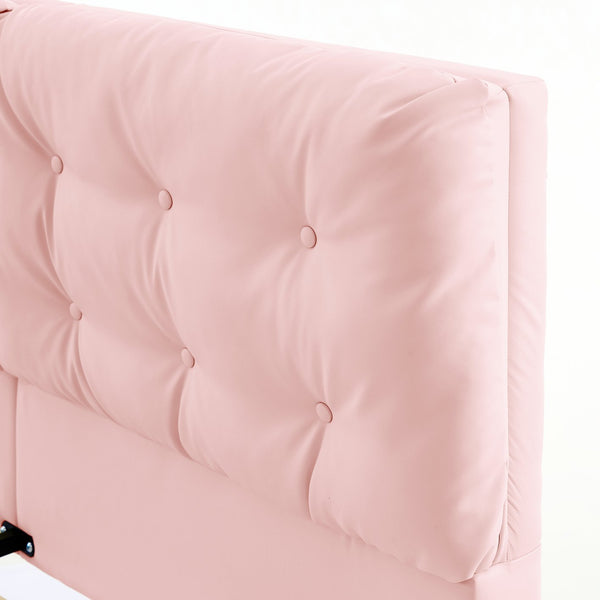 English Elm Christopher Knight Home® - Queen Plush Leather Upholstered Bed Frame with Wingback Headboard, Wavy Footboard, Quiet Support Pink 37.59 L x 32.25 W x 13 H N761S0000022H