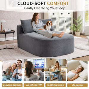 English Elm 67.5''chaise Lounge Oversized Corduroy Sleeper Sofa with Deep Seat and Two Pillows Dark Grey W1803P409165