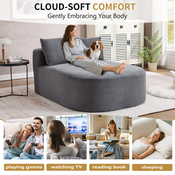 English Elm 67.5''chaise Lounge Oversized Corduroy Sleeper Sofa with Deep Seat and Two Pillows Dark Grey W1803P409165