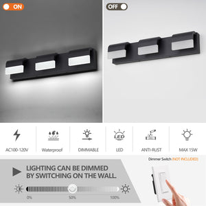 English Elm LED Contemporary 3-Light Matt Black Bathroom Vanity Light Fixture Over Mirror Dimmable 6000K PMID W2312P374894