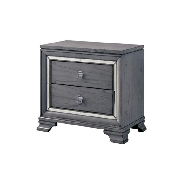 English Elm 2 Drawer Nightstand with Ample Storage and Inset Handles, Contemporary Wooden Bedside Table with Sturdy Legs and Wide Display Top Light Gray B016P251572