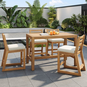 English Elm Trexm Solid Acacia Outdoor Bar Set Five Piece Rustic Slatted Counter Height Patio Light Teak TM000029AAD