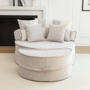 English Elm Oversized Chenille Barrel Lounge Chair with Ottoman and Five Throw Pillows W1170P283149