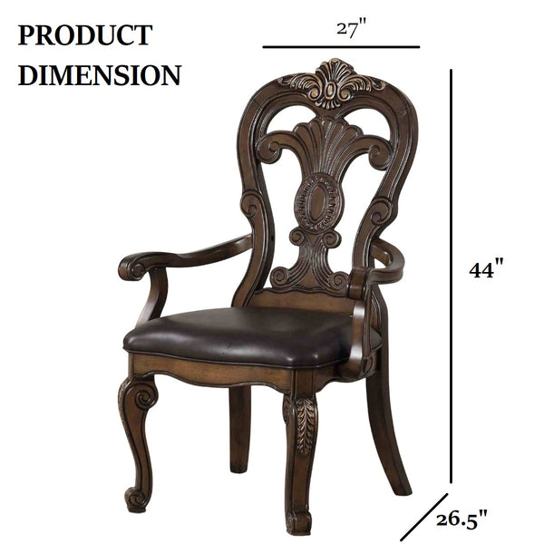 English Elm Traditional Elegant 2pc Arm Chair Set with Upholstered Seats, Ornate Corbels, Solid Rubberwood Finish Dark Brown 46 L x 23 W x 16 H B2741P407607