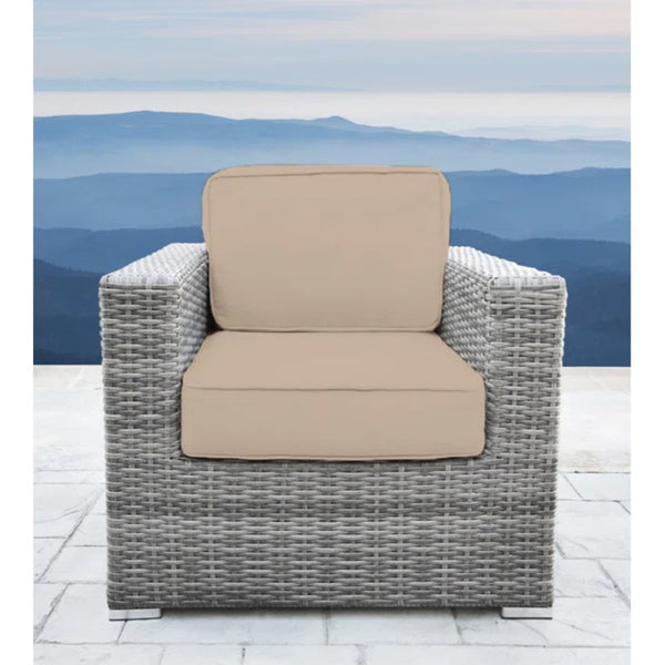 English Elm Minnesota Wicker Club Chair Gray-Beige — Weatherproof HDPE Wicker, Foam Cushions, UV & Stain Resistant B120P351927