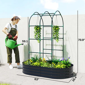 English Elm Outdoor Galvanized Raised Garden Bed with Arched Trellis for Climbing Plants T3971P467993