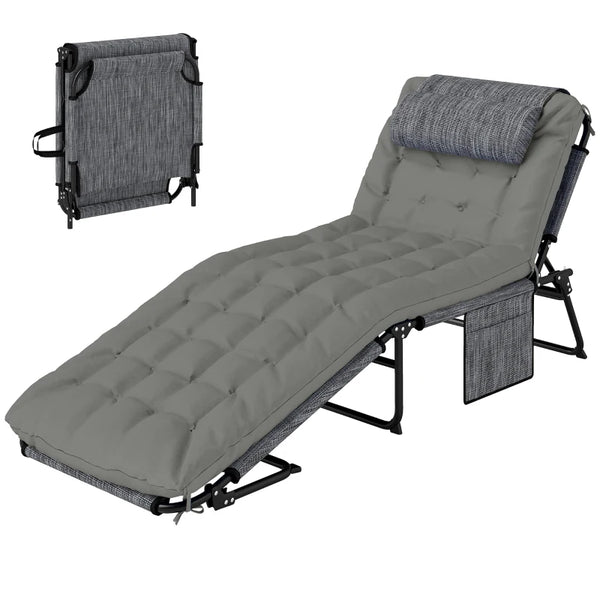 English Elm Outdoor Folding Chaise Lounge with Steel Frame Uv Mesh and Four Recline Positions T3971P445555