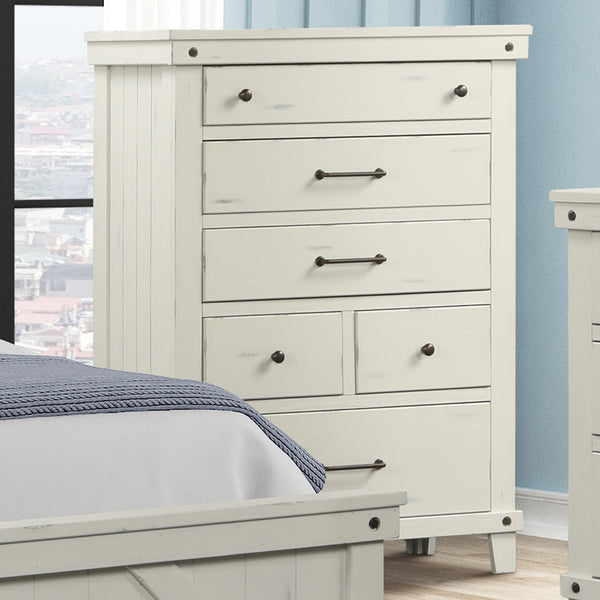 English Elm 6 Drawer Dresser with Book-Matched Veneers, Solid Wood & MDF, Side-Mounted Guides, Custom Hardware White 41 L x 20.5 W x 52.25 H B2699P239137