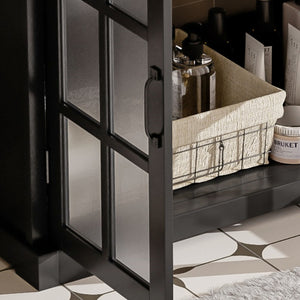 English Elm Christopher Knight Home® - 30" Modern Bathroom Vanity with Ceramic Sink, Tempered Blurred Glass Doors, Rubber Wood Frame Storage Matte Black N817P279904B