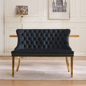 English Elm Velvet Mid-Century Double Dining Loveseat Bench with Hand-Tufted Buttons, Wingback Comfort, Luxe Seating W1143P362523 W1143P362523