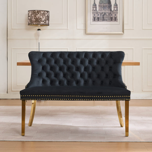 English Elm Velvet Mid-Century Double Dining Loveseat Bench with Hand-Tufted Buttons, Wingback Comfort, Luxe Seating W1143P362523 W1143P362523