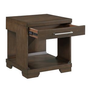 English Elm Modern Mango Veneer End Table with Dovetail Drawer and Open Shelf, Nickel Pull, Contemporary Storage Design Espresso 25.5 L x 27.5 W x 27.5 H B011P387100