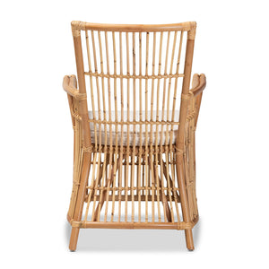 English Elm Modern Rattan Openwork Armchair with White Upholstered Cushion for Bohemian Living B2750P420343