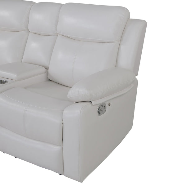 English Elm BLANCHE Plush Upholstered Left Arm Facing Sectional with Pillow-Top Arms, Manual Recline & Console Storage White 61 L x 29.52 W x 25.19 H B201S00382