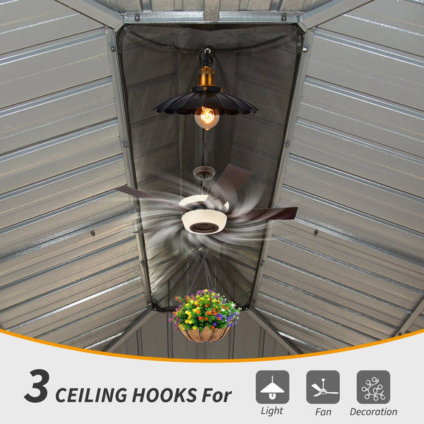 English Elm 10' X 14' Hardtop Gazebo, Durable Metal Canopy With Drainage, Curtains & Netting For Outdoor Comfort W1859S00137