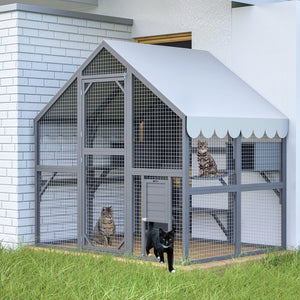 English Elm Extra Large Walk-in Outdoor Cat Enclosure with Oxford Roof Ramps and Dual Resting Huts W1422S00046
