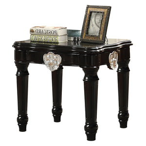 English Elm Black End Table with Scalloped MDF Top and Turned Legs, Poplar Apron Carved Motif, Timeless Accent B062P189193