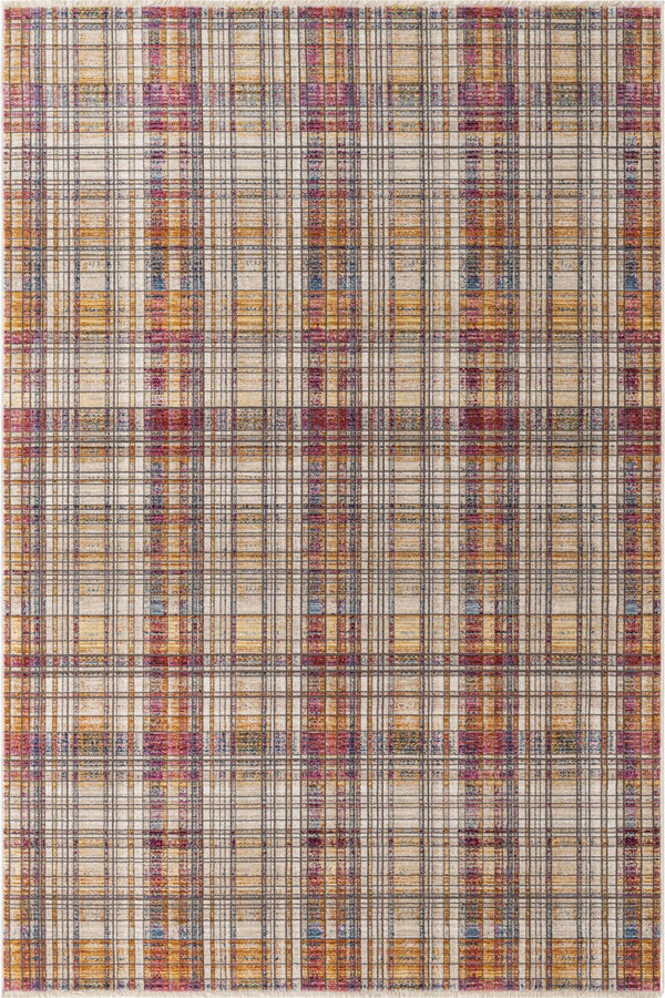Unique Loom Deepa Tartan Machine Made Geometric Rug Multi, Blue/Gray/Ivory/Orange/Yellow/Purple 5' 3" x 7' 10"