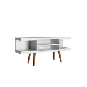 English Elm Utopia 53" TV Stand with Splayed Solid Wood Legs, Cable Management & Ample Storage for 50" TVs White B365P398366