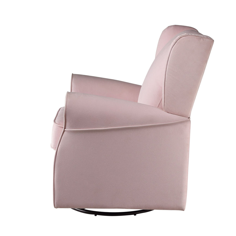 English Elm Pink Rolled Arms Swivel Chair Glider with Nailhead Trim, Removable Cover, Plush Upholstery Elegance B062P186521