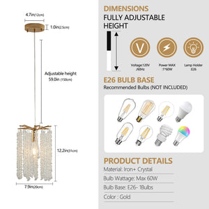 English Elm Luxury 3-Pack Crystal Pendant Lights Gold Finish Adjustable Height Chandelier Waterfall Beads for Living Room Dining Kitchen W2312P374971