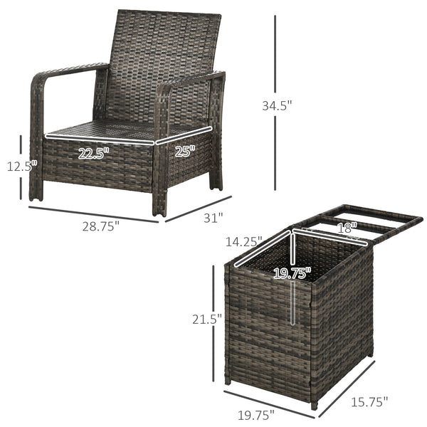 English Elm Wicker 3 Piece Outdoor Bistro Set with Pe Rattan Lounge Chairs and Storage Table T3971P444365