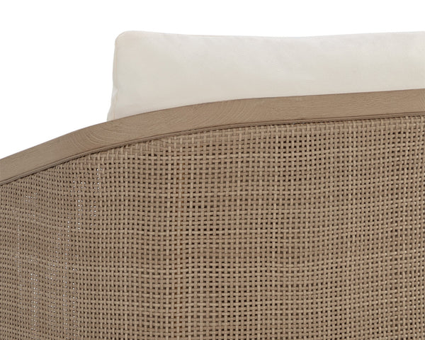 Sunpan Palermo Dining Chair - Elegant Outdoor Seating with Durable Teak Wood and Stylish Wicker Design Drift Brown / Stinson Cream