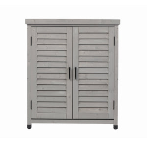 English Elm Potting Bench Solid Wood Workstation with Metal Top Louvered Cabinet Outdoor Garden Grey W2640P228394