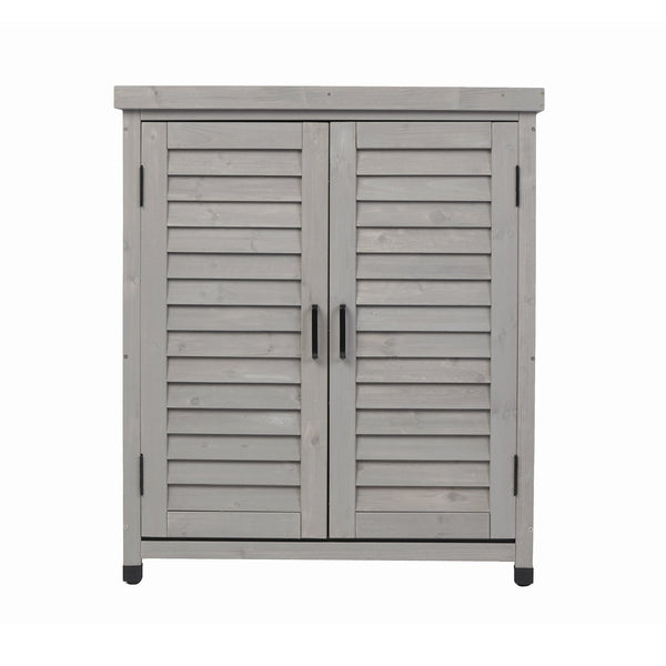 English Elm Potting Bench Solid Wood Workstation with Metal Top Louvered Cabinet Outdoor Garden Grey W2640P228394
